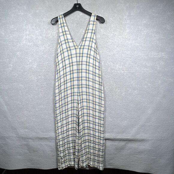 Urban Outfitters Jumpsuit Womens S Yellow Blue Plaid Button Through Wide Leg - Picture 10 of 12